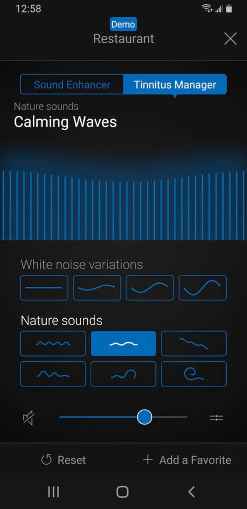 HearMax’s built-in Tinnitus management program allows you to find the right sound to distract yourself from bothersome tinnitus