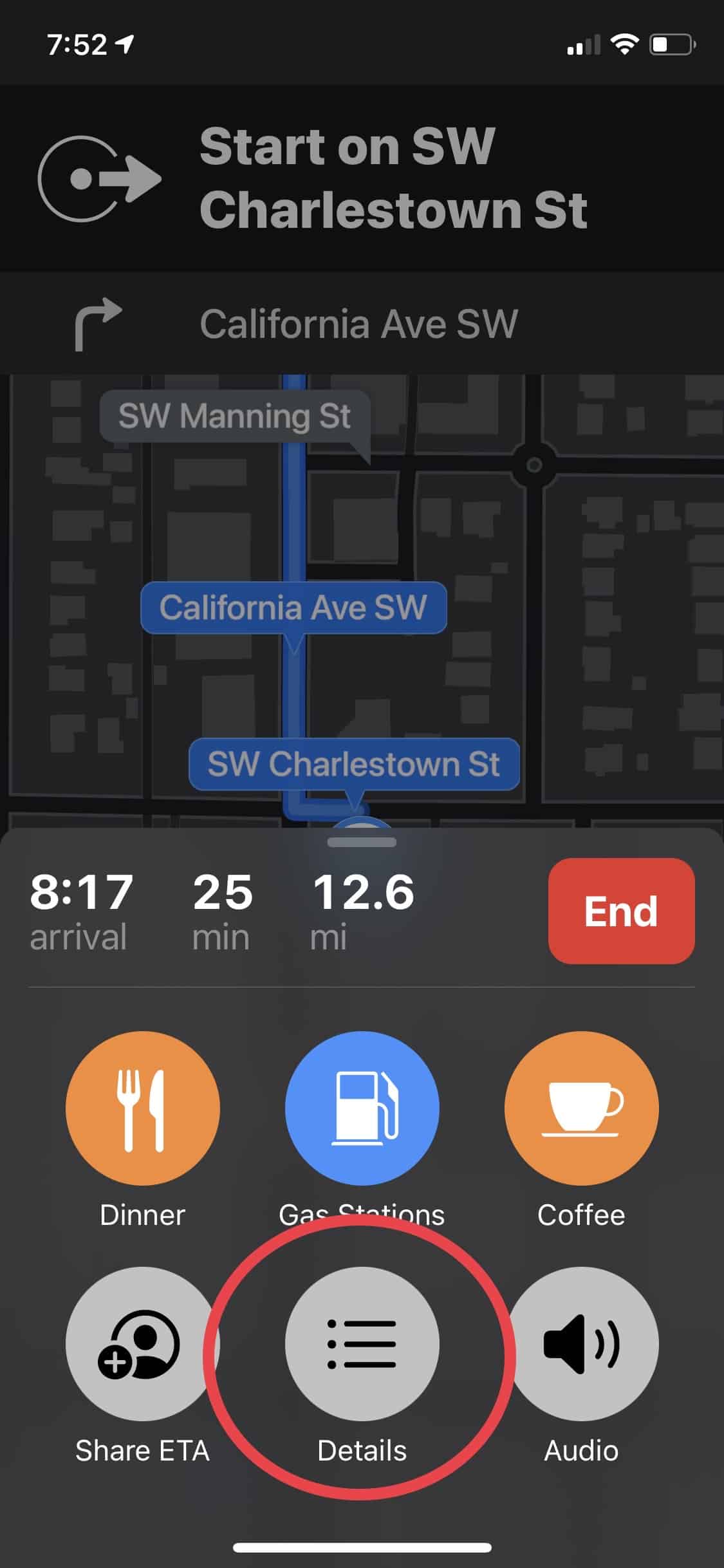 Select "Details" - Apple Maps