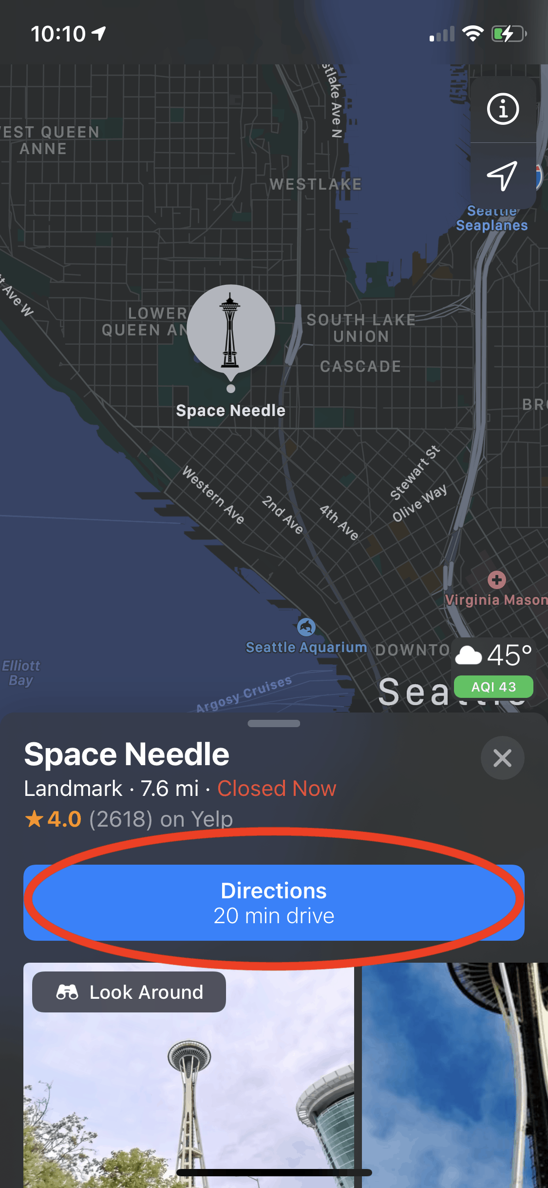 Tap "Directions" - Apple Maps