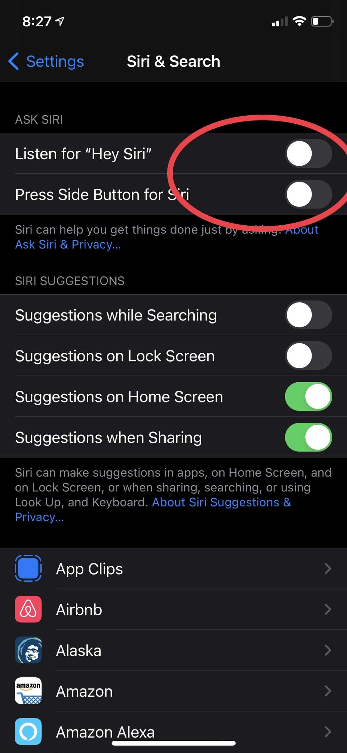 Toggle on the "Ask Siri" settings - Apple Maps