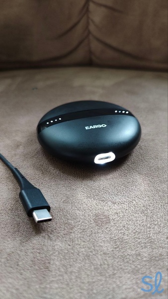Eargo 7 charging case with light-up USB-C port